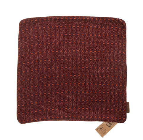 Silke pudebetræk 50x50 cm i mørkeblå og sennepsgul med orientalsk geometrisk mønster til boho pude
