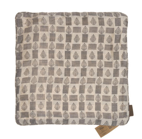Einzigartiger Sari-Kissenbezug aus Seide (50 x 50 cm) mit farbenfrohem rot-blauem geometrischem Muster und weißer Verzierung im Boho-Vintage-Stil