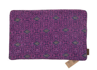 Unikt Silke pudebetræk 60x40 cm som sari pudebetræk i dyb lilla med orientalsk geometrisk suzani mønster og farverige diamanter til boho og vintage pude