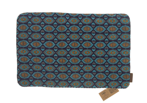 Silke pudebetræk 60x40 cm til boho pude med farverigt orientalsk geometrisk mønster i petrol blå mørkeblå og gyldne toner