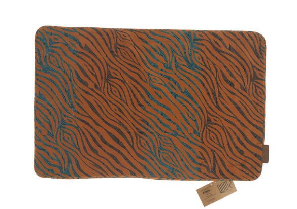 Seidenkissenbezug 60x40 cm in Rostorange und Türkis mit wellenförmigem, zebraartigem Muster, farbenfrohes, einzigartiges Boho-Ethno-Vintage-Kissen.