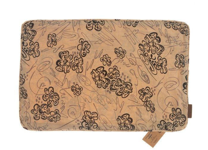 Silke pudebetræk 60x40 cm i varm beige med mørkebrun sort arabeske og blomstermønster orientalsk boho vintage suzani indisk sari pude