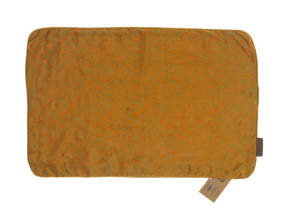 Seidenkissenbezug 60x40 cm in warmem Orange mit feinem geometrischem Punktmuster und orientalischem Boho-Look, indischer Sari-Kissenbezug.