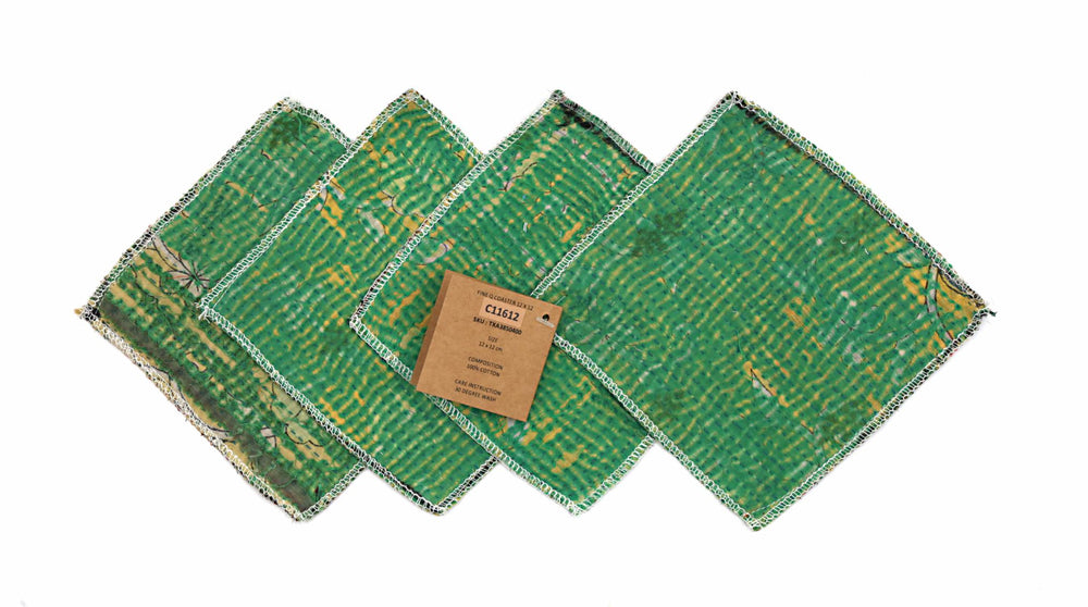 Platzset mit 4 Tischsets, 12 x 14 cm, grüne Baumwolle mit Muster, waschbar für die Tischdekoration