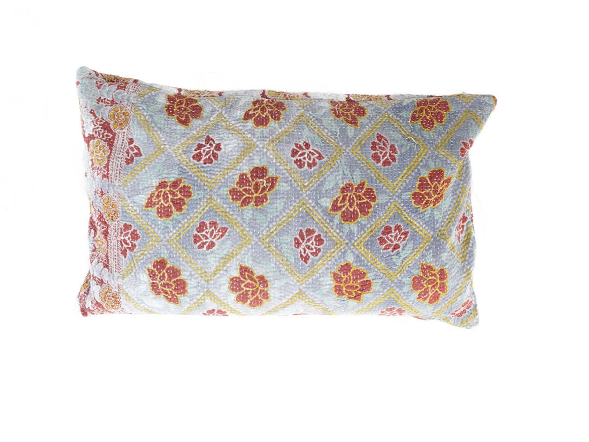 Sari-Kissenbezug 30 x 50 cm im Boho-/Vintage-Stil mit farbenfrohem indischem Muster in Lila, Beere und Hellblau, einzigartiges Sari-Kissen mit ethnischem Upcycling-Look