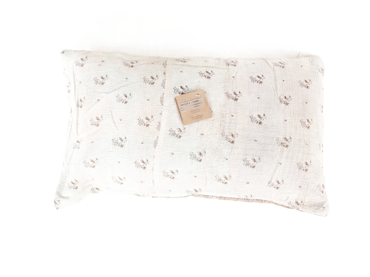 Sari pillowcase 30x50 in cream/white with colorful Indian patterns and flowers in brownish/pinkish gray color (unique pillowcases)