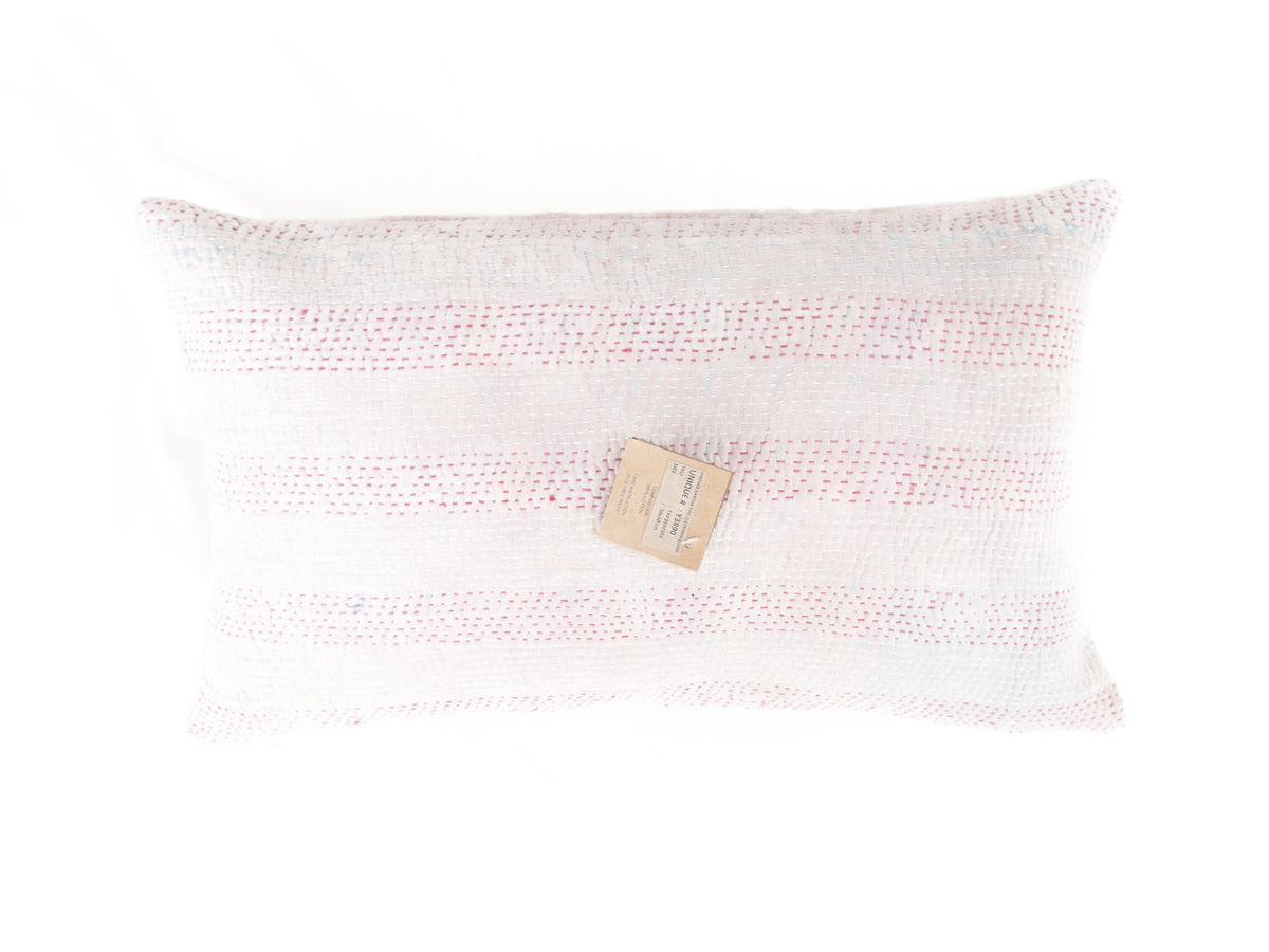 Sari-Kissenbezug in Weiß mit feinen rosa Mustern, einzigartiges indisches Kissen in 30x50 cm (Sari-Kissen)