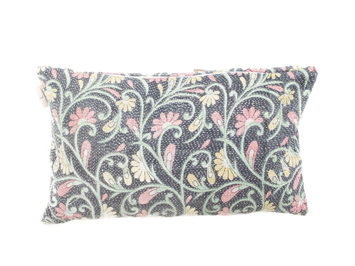 Sari cushion cover 30x50 in cream beige with brown burgundy floral ornaments and decorative pattern