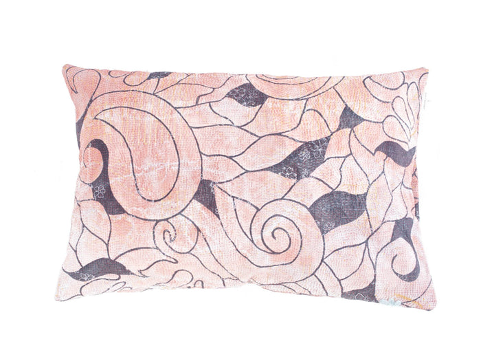 Sari-Kissenbezug 60x40 im Boho-/Vintage-Stil mit Karos und Streifen in Hellblau, Türkis, Grün und Weiß - einzigartiger indischer Kissenbezug für Sari-Kissen.