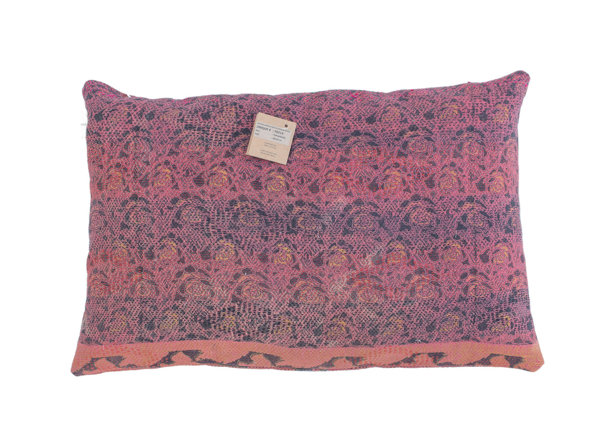 Sari-Kissenbezug 60x40 mit farbenfrohen Boho-Karomustern in Türkis, Mintgrün, Lila und Rosa - einzigartiges indisches/ethnisches Vintage-Sari-Kissen aus recyceltem Sari-Stoff.