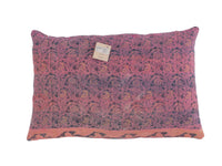 Sari-Kissenbezug 60x40 mit farbenfrohen Boho-Karomustern in Türkis, Mintgrün, Lila und Rosa - einzigartiges indisches/ethnisches Vintage-Sari-Kissen aus recyceltem Sari-Stoff.