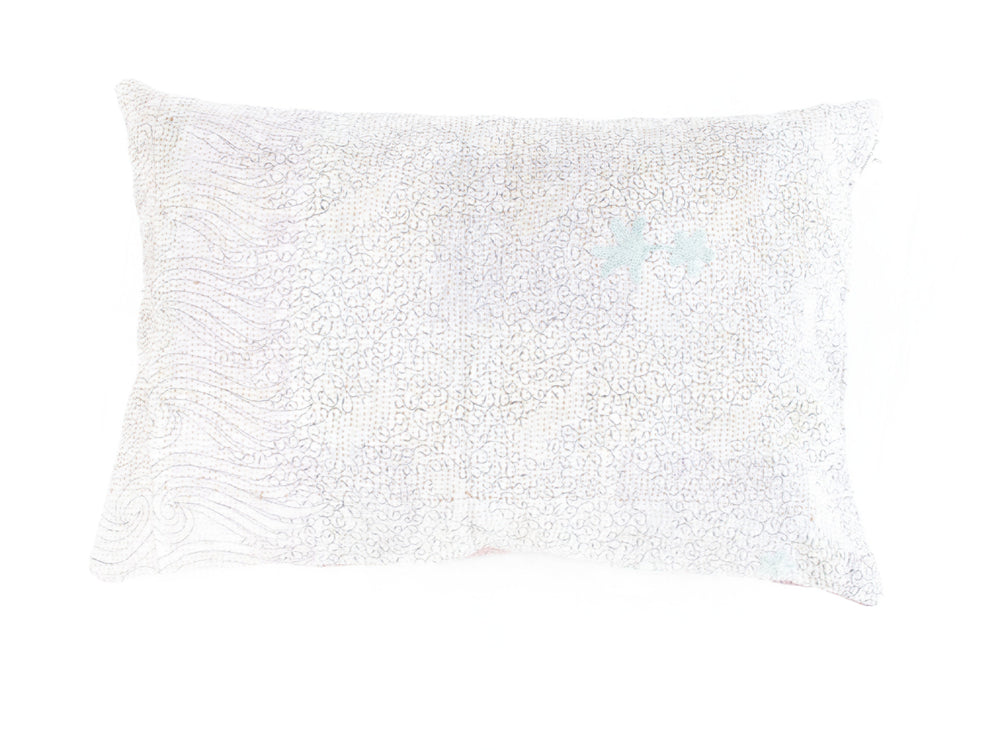 Sari-Kissenbezug 60x40 mit einzigartigem Vintage-Boho-Muster in Creme-, Sand- und Hellblautönen - farbenfroher indischer Kissenbezug für Sari-Kissen und Sari-Polster