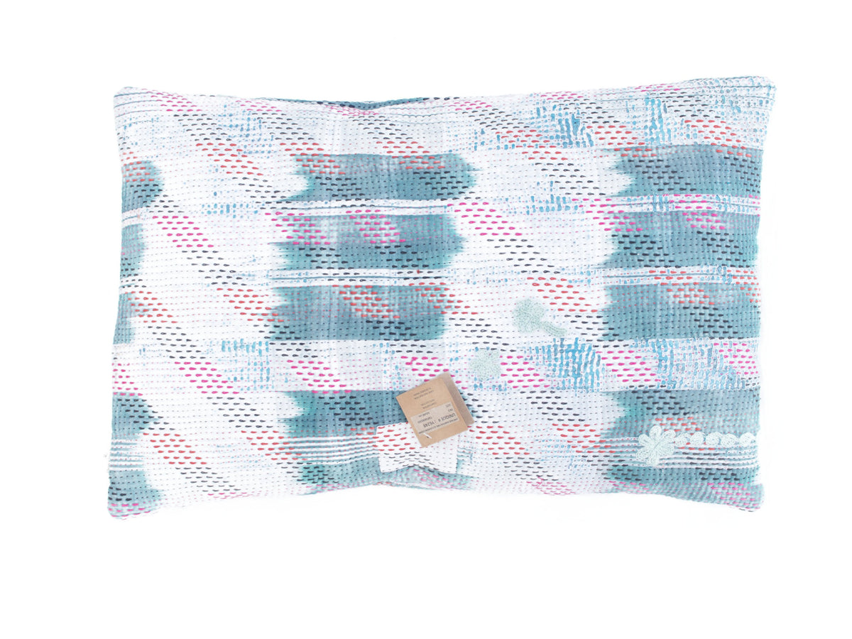 Sari-Kissenbezug 60x40 im Patchwork-Stil mit beigen, grünen und schwarzen orientalischen Mustern und ethnischem Vintage-Boho-Look (Sari-Kissen / Sari-Kissenbezug)