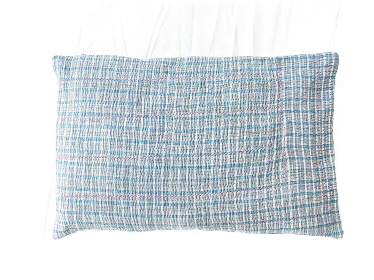 Sari-Kissenbezug 60x40 in Senfgelb mit Boho-/Bohemian-Ethno-Rautenmuster in Lila, Blau und Türkis - einzigartiges indisches Kissen für Sofa und Bett