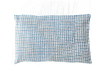 Sari-Kissenbezug 60x40 in Senfgelb mit Boho-/Bohemian-Ethno-Rautenmuster in Lila, Blau und Türkis - einzigartiges indisches Kissen für Sofa und Bett