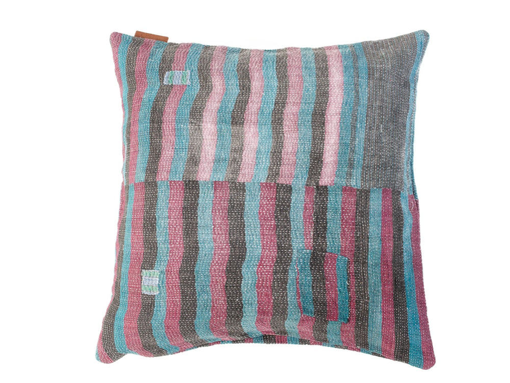 Sari-Kissenbezug 50x50 mit Boho-Vintage-Muster in Türkis, Rosa und Grau mit farbenfrohen indischen Ethno-Details
