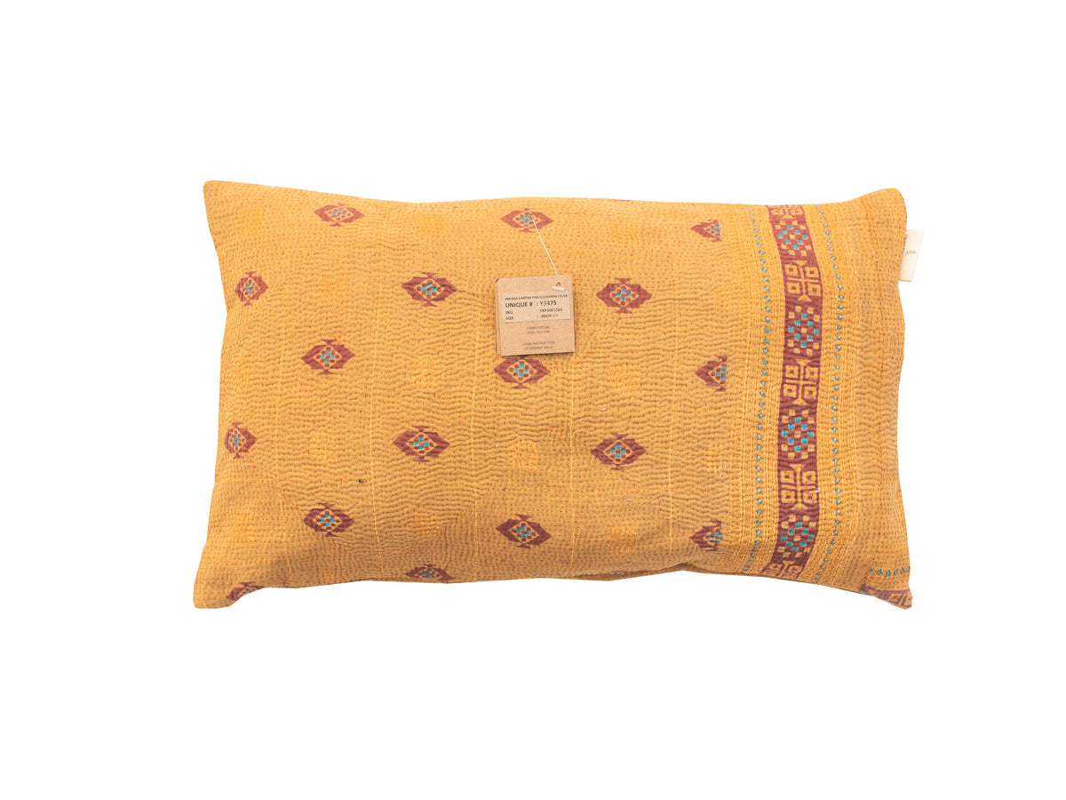 Sari-Kissenbezug 30x50 cm in Currygelb mit farbenfrohen, böhmischen/indischen Rautenmustern und ethnischem Design, einzigartiges Sari-Kissen für Sofa und Bett