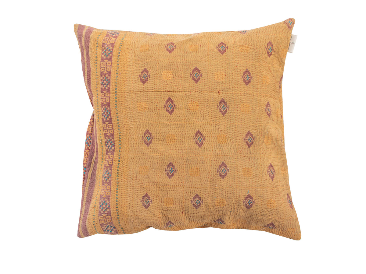 Sari pillowcase 50x50 in mustard yellow with purple and blue boho patterns, ethnic Indian oriental sari pillows/unique pillow cover