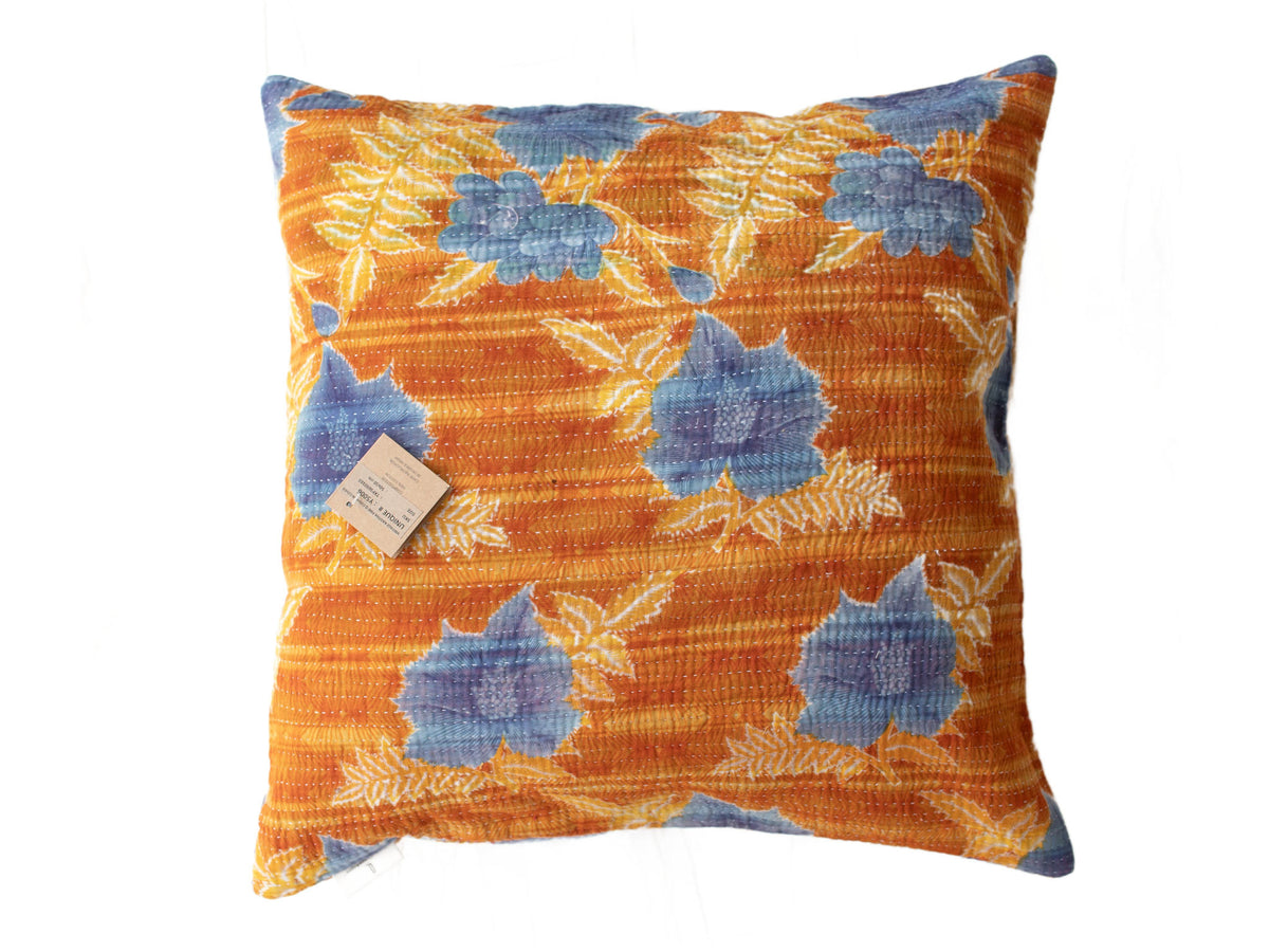 Sari-Kissenbezug 50x50 mit farbenfrohen indischen Sari-Kissen in Orange- und Blautönen, Blumen- und Paisleymuster im Boho-/Vintage-Stil (einzigartiges Kissen, orientalischer Kissenbezug)