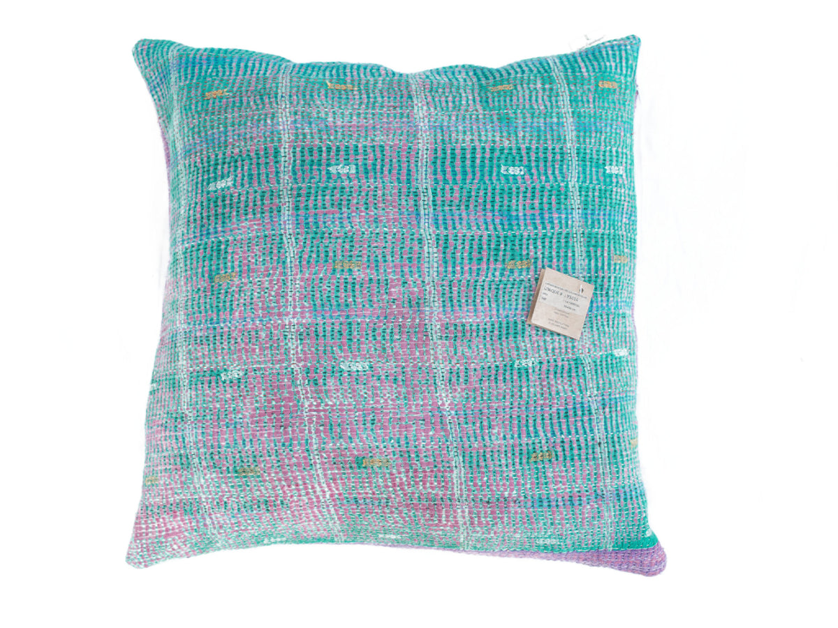 Sari-Kissenbezug 50x50 in Türkis und Rosa mit Vintage-Boho-Muster - einzigartiges Sari-Kissen im indisch/orientalischen Stil, farbenfrohe ethnische Sari-Kissen