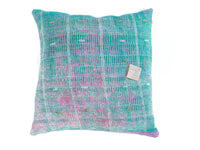 Sari-Kissenbezug 50x50 in Türkis und Rosa mit Vintage-Boho-Muster - einzigartiges Sari-Kissen im indisch/orientalischen Stil, farbenfrohe ethnische Sari-Kissen