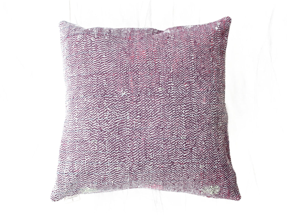 Sari-Kissenbezug 50x50 cm in Burgunderrot und Lila mit weißem Muster, Vintage-/Boho-Kissenbezug im indischen Stil mit ethnischer Textiloptik und einzigartiger Upcycling-Oberfläche