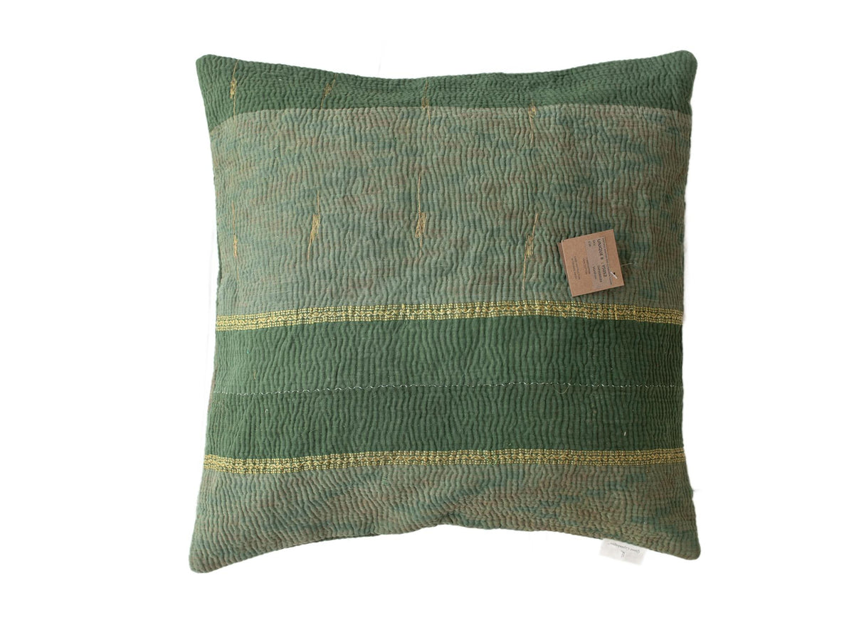 Sari pillowcase 50x50 in unique vintage boho style with green and dusty blue pattern and gold-colored stripes in Indian sari fabric, sari pillow/pillowcase for decorative Indian and oriental pillows