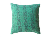 Green sari pillowcase in 50x50 with colorful bohemian-inspired patterns and white/black checks, unique Indian decor for sari pillows and oriental pillows