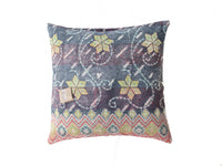 Sari-Kissenbezug 50x50 in Dunkelblau und Rot mit farbenfrohen floralen und geometrischen Mustern, einzigartiges indisches/Boho-Sari-Kissen (orientalische ethnische Kissen)