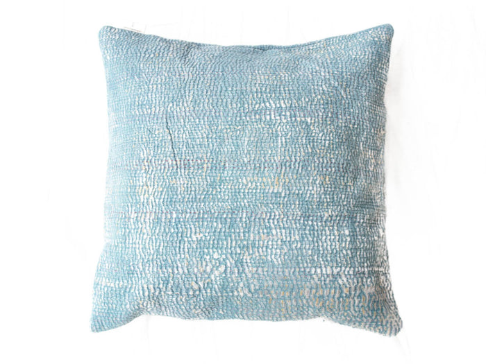 Sari-Kissenbezug 50x50 in Hellblau und Türkis mit feinem, strukturiertem Vintage-Muster - Boho/Indischer Kissenbezug für Sari-Kissen