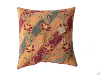 Sari-Kissenbezug 50x50 mit farbenfrohen Vintage-Blumen- und Paisleymustern in Burgunderrot, Orange und Grüntönen - einzigartiger indischer Kissenbezug für Boho-Sari-Kissen