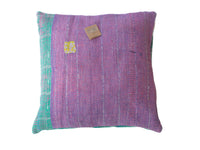Sari-Kissenbezug 50x50 in Vintage-Lila und Rosa mit Muster, indische ethnische Sari-Kissen im Boho-Stil mit türkisfarbenem Rand und farbenfrohen Details (einzigartiges Kissen)